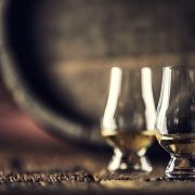 Whisky cask and glass